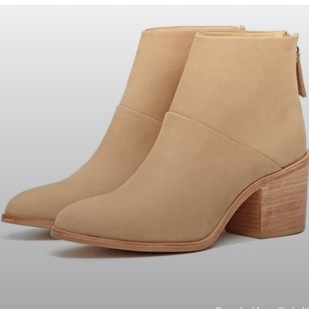 Nisolo Dari Ankle Boots Booties Suede Leather Wheat Tan Block Heel SIZE 7